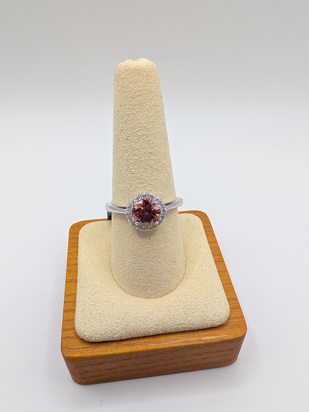 NWT 1.50 CTW Red Moissanite Halo Ring Sterling Silver Size 9